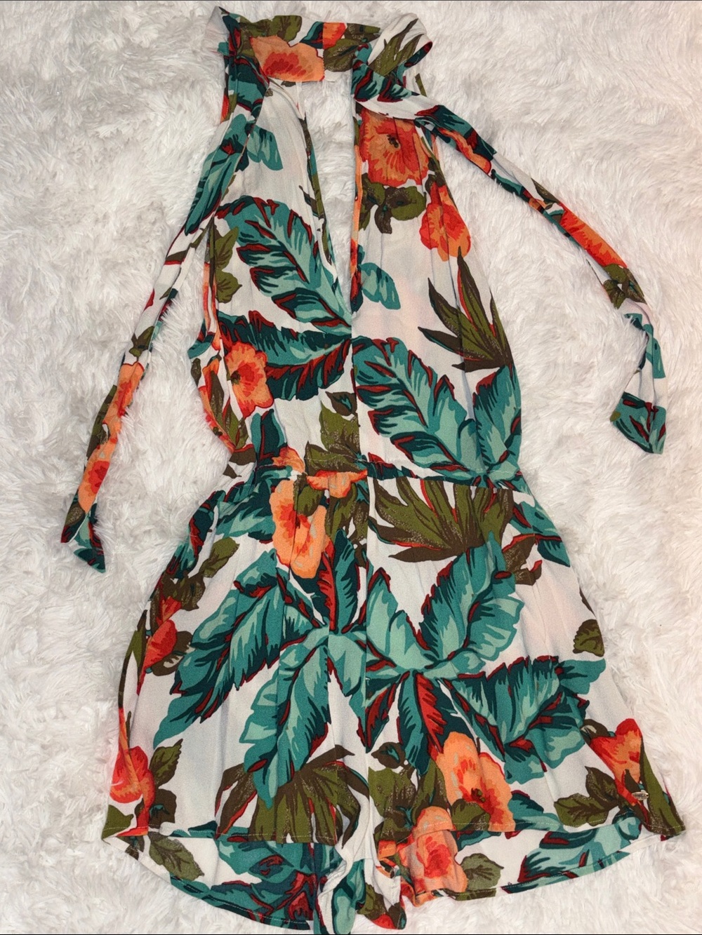 Floral Halter Swim Coverup Romper in Teal & Orange